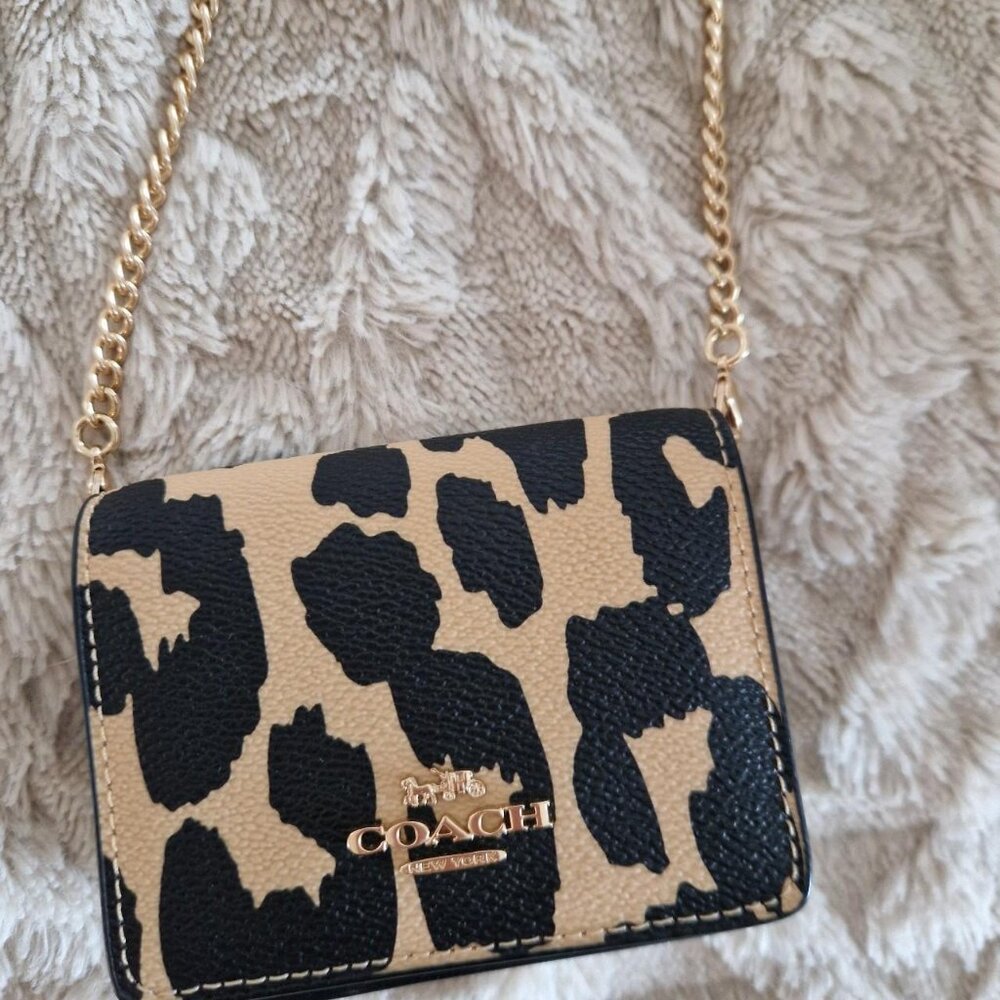 Coach mini wallet on a chain leopard print - Picture 3 of 5